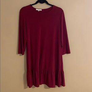 3/4 Sleeve Red Ruffle Hem Dress